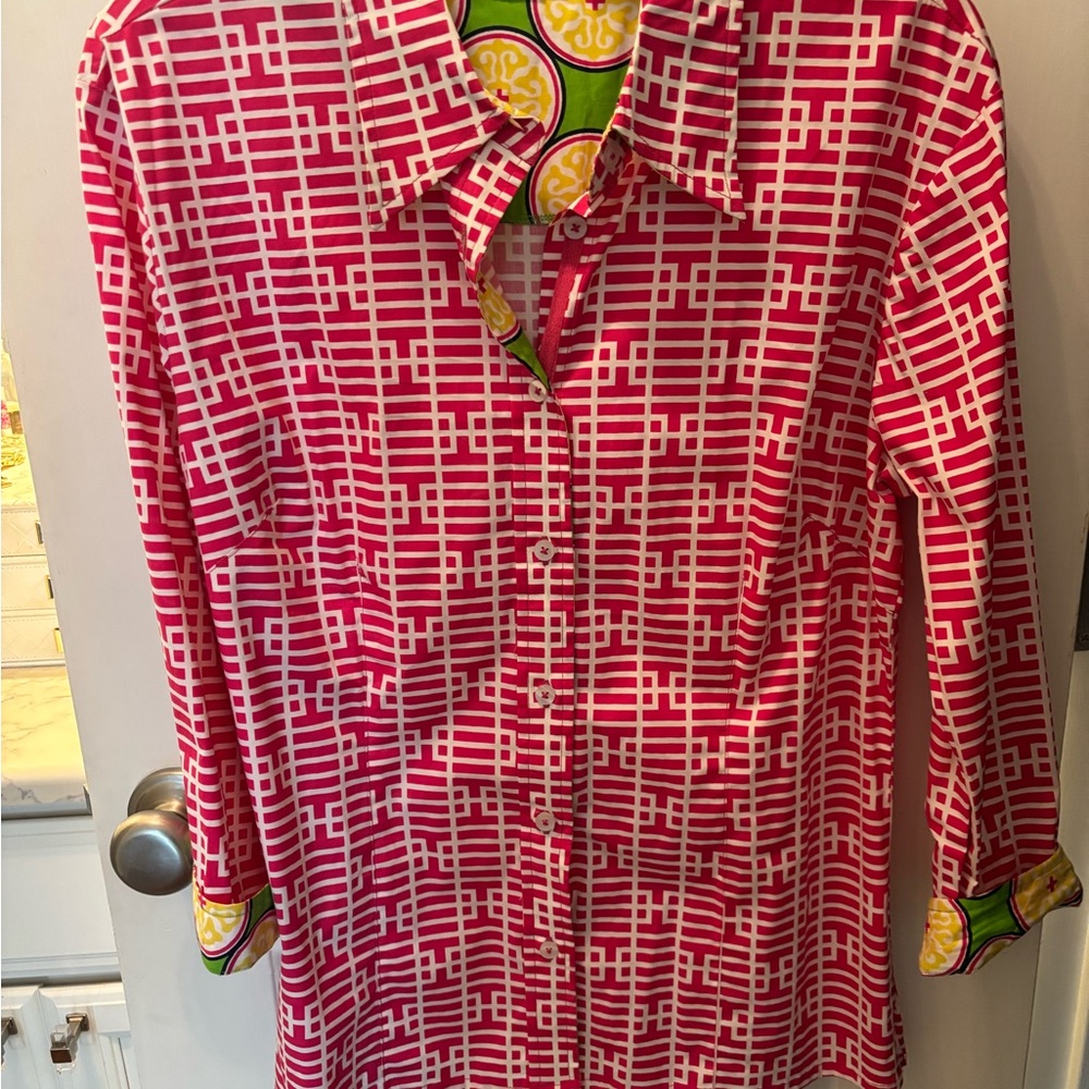 Dizzy Lizzy Pink Geometric Women's Blouse